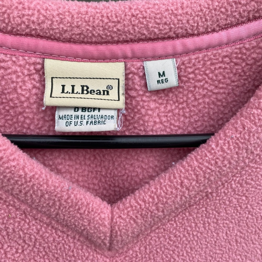L.L.Bean Pink Fleece V Neck Long Sleeve Pullover Sweater Women's Size M - Picture 7 of 8